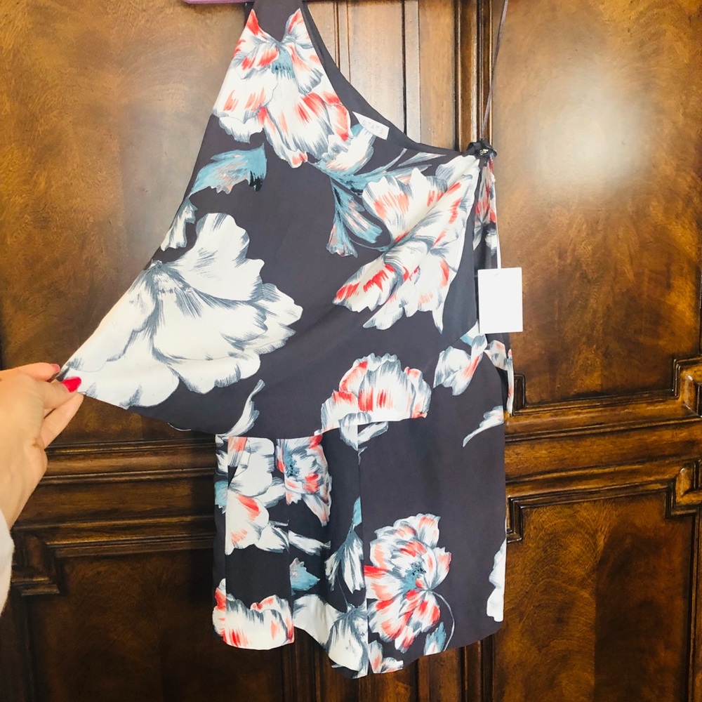 1.State Floral Print One Shoulder Popover Romper - Picture 3 of 8